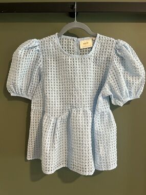 Anthropologie Maeve Baby Blue Textured Peplum Top